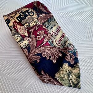 Tabasco Brand Oysters Men's Tie Necktie Long 65" 100% Silk Navy & Maroon